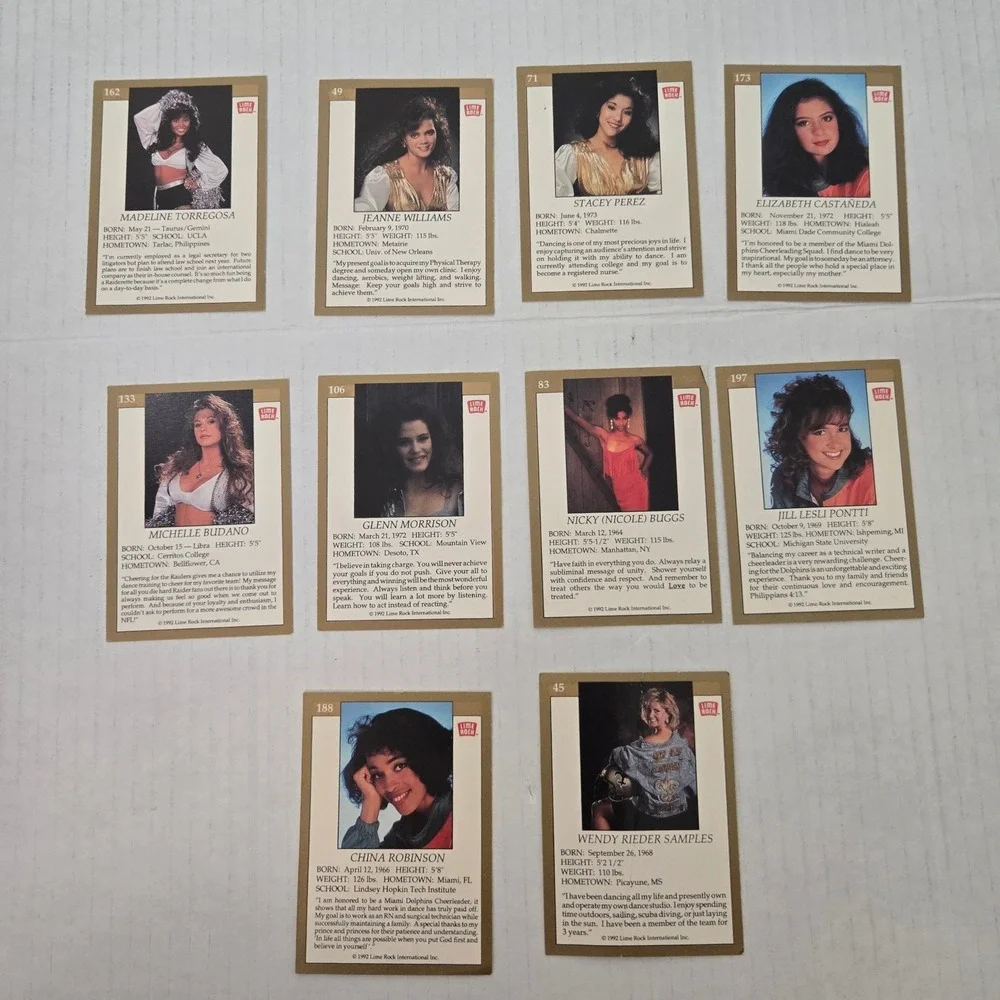 10 Vintage 1992 Lime Rock NFL Cheerleaders Cards Dallas Miami Raiders Saints